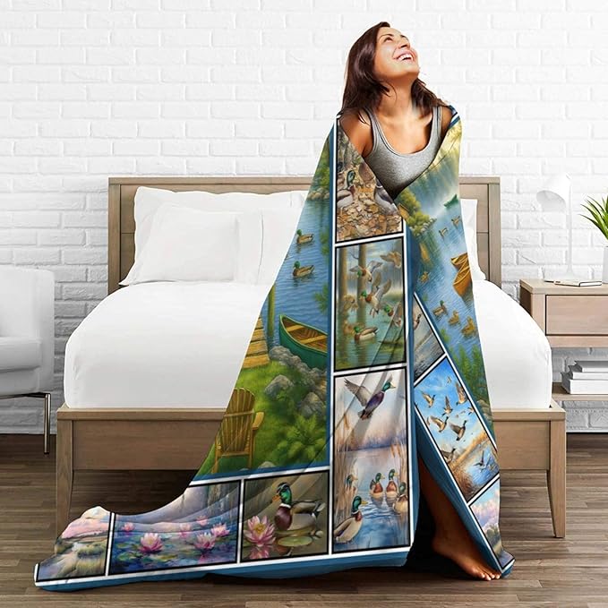 Mallard Duck Fleece Blanket Flying Ducks Throw Blankets for Girls Boys Super Soft Warm Flannel Wild Animal Throws Gifts for Men Women Cozy Fuzzy Plush Stuffed Couch Bed Bedding Decor 60"X50"