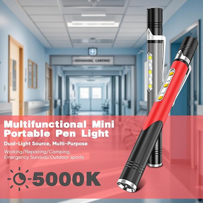 Pen Lights 2 Pack - Ultra Compact EDC Flashlight with White/Red/Yellow Light & Side Light, USB Rechargeable LED Pocket Flashlight for Outdoor Work, Emergency, Repair Tools