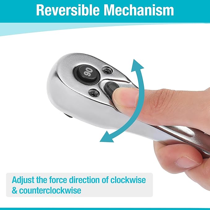 DURATECH 3/8 Inch Drive Ratchet Handle, Ratchet Socket Wrench, 90 Tooth, 8-3/8 Inch Length, Heavy Duty, Professional Ratchets, Quick-release Reversible, Premium Chrome Alloy Made, Polish Chrome Finish