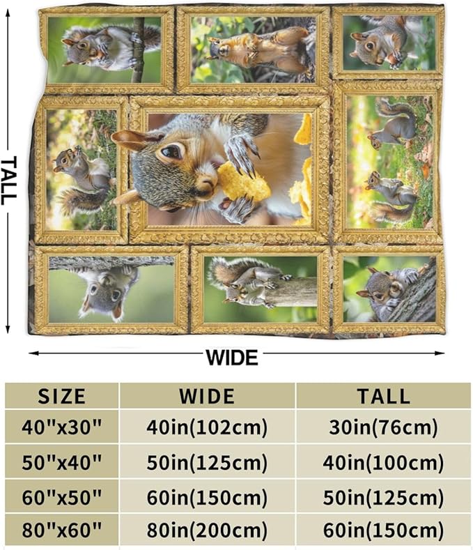 Cute Squirrel Throw Blanket Squirrel Blankets Fleece Plush Super Soft Cozy Warm Lightweight Squirrels Lover Decor Gifts for Boys Girls Kids Adults Men Women 40" x 50"
