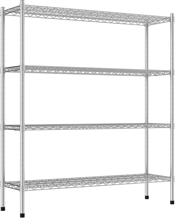 Commercial NSF Listed Chrome Stationary Wire Shelving Kit 14" x 48" x 54", with 4 Shelves Perfect for Warehouse, Walk-in Refrigerator, Freezer, Grocery Store, Restaurant, Dishroom