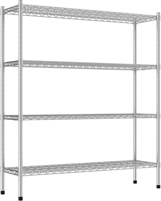 Commercial NSF Listed Chrome Stationary Wire Shelving Kit 14" x 48" x 54", with 4 Shelves Perfect for Warehouse, Walk-in Refrigerator, Freezer, Grocery Store, Restaurant, Dishroom