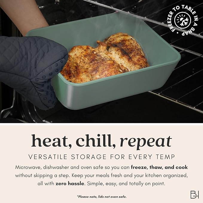 Ceramic Coated Glass Food Storage Container | No PTFE, PFOA, PFAS, and BPA | Reusable Non Toxic Meal Prep Container with Glass Lid | Easy To Store | 6 Cup Rectangle [Willow]