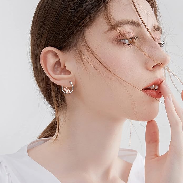 Fox/Pig/Mushroom/Cat Earrings Sterling Silver Cute Hoop Earrings Animal Jewelry Gifts for Women Daughter