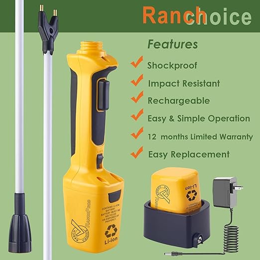 Rechargeable Livestock Prod for Cows Sheep Electric Cattle Prod for Cow Hog Dog prod Animal prod with 23″ Flexible Shaft (Total 33 INCH)