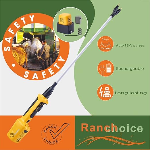 Rechargeable Livestock Prod for Cows Sheep Electric Cattle Prod for Cow Dog Hog Animal Prod with Flexible Shaft (Total 43 INCH)