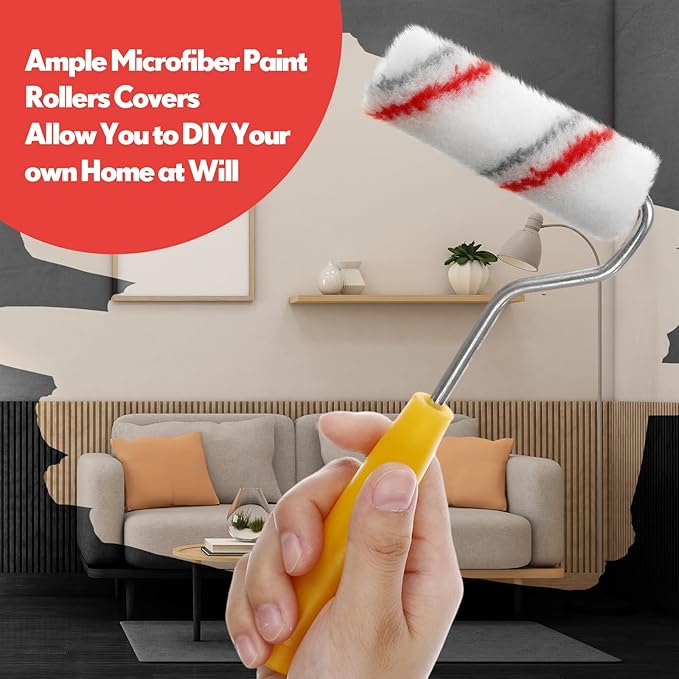 Nuogo 150 Pcs 4 Inch Mini Paint Roller Cover 1/2" Nap Small Microfiber Roller Covers Home Repair Tools House Household Supplies Kit(Red, Black)