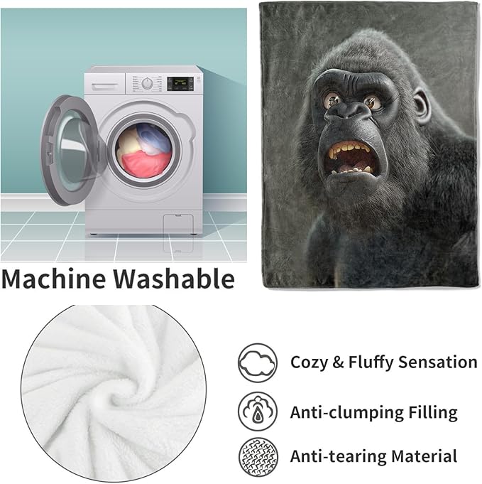 Gorilla Blanket, 40"x50" Animal Gorilla Fleece Throw for Kids & Adults, Ultra-Soft and Warm Home Decor Blanket, Gorilla Gifts