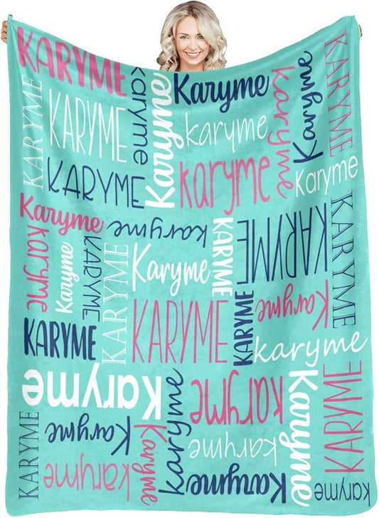 Personalized Blankets with Names Baby Gifts for Girls Boys Custom Soft Fleece and Sherpa Name Blanket for Kids and Adults Birthday for Daughter Son Granddaughter Grandson (Cyan)