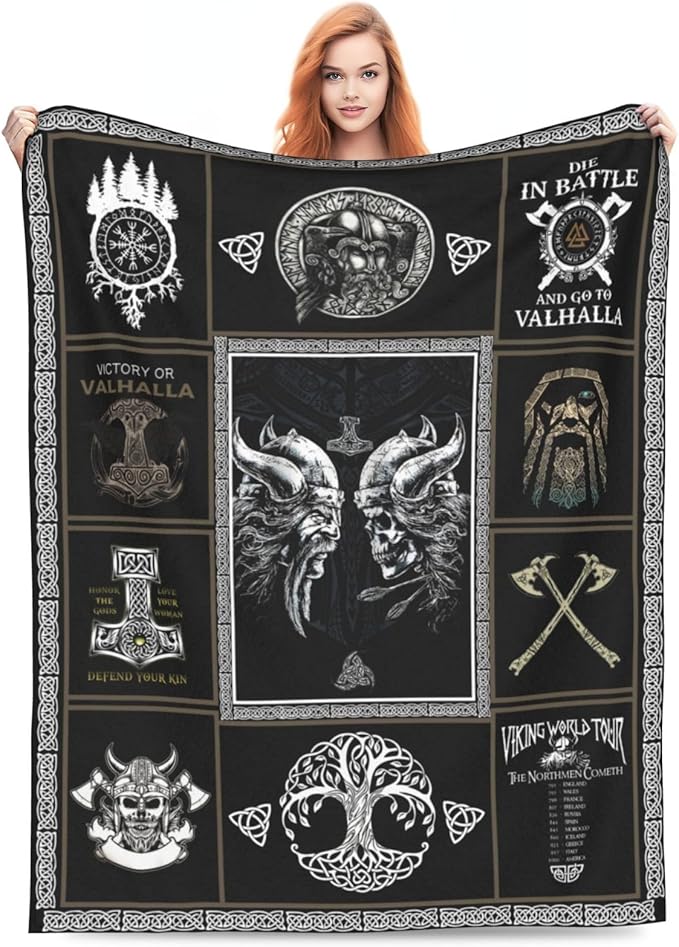 Medieval Viking Blanket Viking Decor Throw Blanket Warm Soft Plush Lightweight Fleece Flannel Blanket for Vikings Men Boys Girls Women Baby Kids for Winter Bed Couch Bed 60"X80"