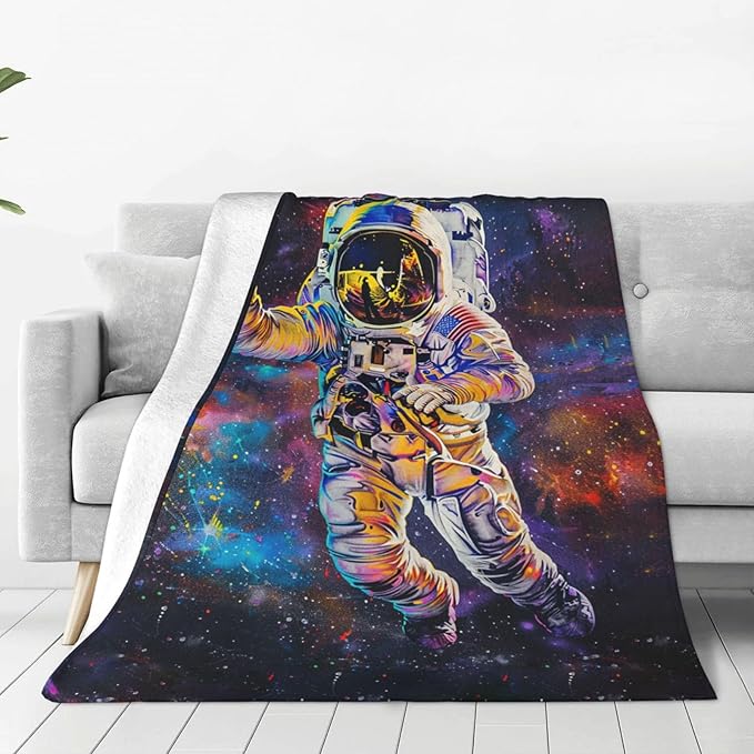 Astronaut Blanket Space Galaxy Decor Throw Blanket Cozy Plush Flannel Fleece Warm Soft Lightweight Fuzzy Winter Blanket Solar System Gifts for Girls Boys Women Teens for Bed Sofa Couch 60"X80"