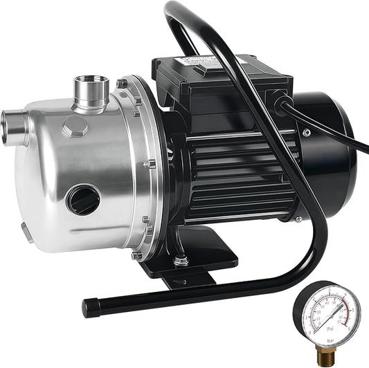 LANCHEZ 1.2 HP Portable Shallow Well Garden Pump, 1828 GPH Stainless Steel Sprinkler Pump, 115V Water Transfer Draining Irrigation for Lawn