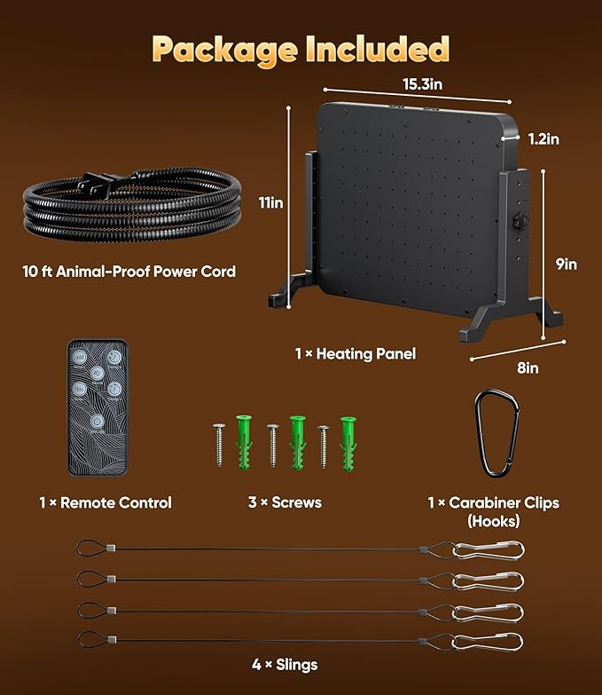 Smart Chicken Coop Heater with Thermostat, 200W Radiant Heat Panel with Adjustable Temp (86~194℉) & 12H Timer, Coop Heater for Winter, Remote Control, Animal-Proof Power Cord, ETL/UL Certified Safe