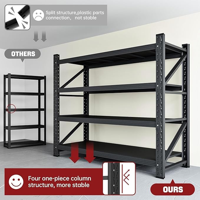 48" W Storage Shelves, 3000LBS Garage Shelving Heavy Duty Metal Adjustable Garage Shelves, Shelving Units Industrial Shelving for Warehouse, 48" W x 24" D x 69" H, Black