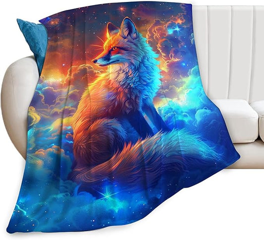Fantasy Fox in Space Throw Blanket - Gifts and Decor for Girls, Women, Kids, Adults - Soft Warm Cozy Fleece for Couch, Sofa, Bed 50"x40"