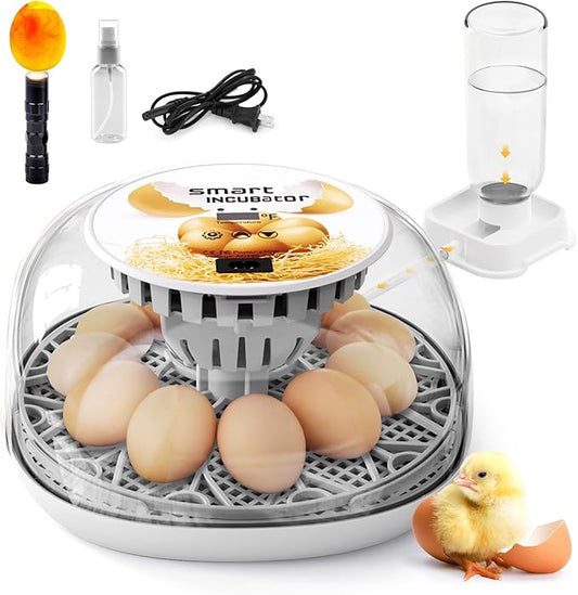 Egg Incubator for Hatching Chicks, Automatic Egg Turner Holds 12 Eggs, Smart Incubator 360° Clear Window with Temperature Display Egg Candler for Small Poultry Chickens Ducks Quails Eggs