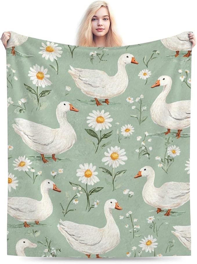 Cute Goose Throw Blanket White Duck Flannel Blankets Fuzzy Plush Super Soft Cozy Warm Decor Gifts for Boys Girls Kids Adults Men Women 60" x 80"
