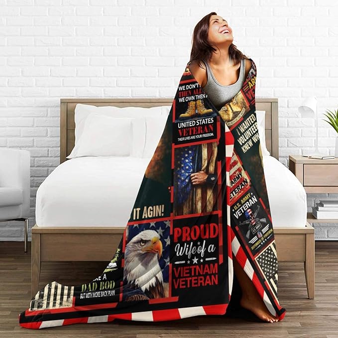 Patriotic Soldier Throw Blanket America Soldier Flannel Blankets American Army Plush Super Soft Cozy Warm Decor Gifts for Boys Girls Kids Adults Men Women 60" x 80"