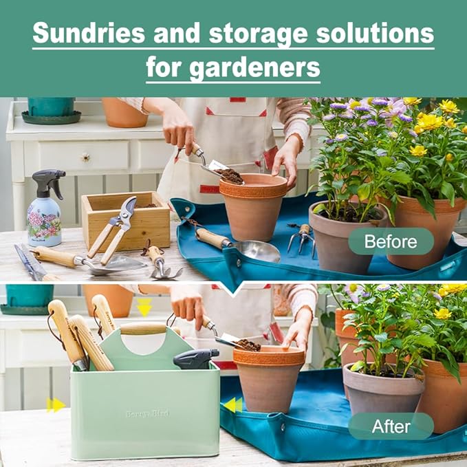 Berry&Bird Garden Tool Organizer, Metal Garden Caddy with 4 Compartments and Wooden Handle, Gardening Tools Box for Indoor & Outdoor, Practical Gardener Gift for Gardening Lovers