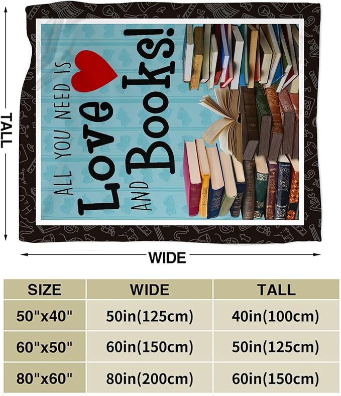 Book Blanket Decor Gifts for Book Lover Flannel Fleece Fuzzy Reading Throw Blanket Soft Warm Cozy Plush Book Blanket for Bed Couch Living Room Stuffed Decoration for Kids Adult 60"x50"