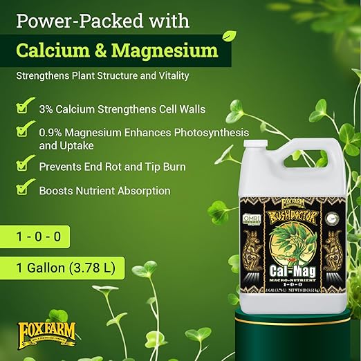 FoxFarm BushDoctor Cal-Mag - Liquid Calcium & Magnesium Supplement, Prevents Blossom End Rot & Tip Burn - Formula with 3% Calcium, 0.9% Magnesium for Gardening- NPK 1-0-0 (Gallon)
