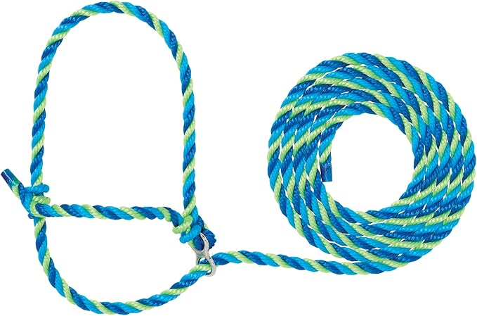 Weaver Livestock Poly Rope Breaking Cattle Halter, Adjustable Cow Calf Halter, Livestock Handling Equipment, Blue/Hurricane Blue/Lime Zest