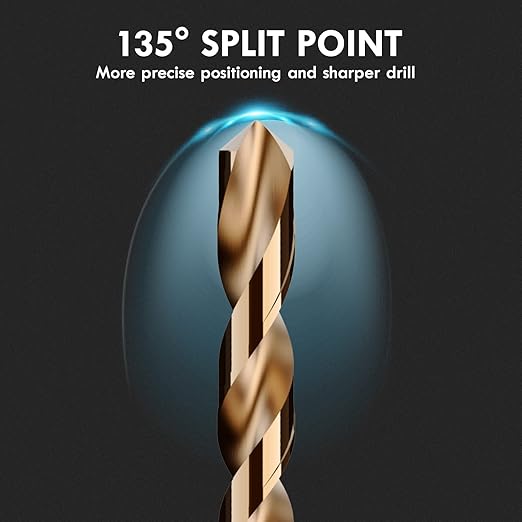 1/4" (10pcs) Cobalt Drill Bit Set, M35 High Speed Steel Jobber Length Drill Bit Kit for Hardened Metal, Stainless Steel, Cast Iron, Wood and Plastic, with Index Storage Case