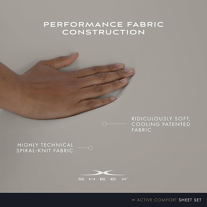 SHEEX - Active Comfort Cooling Sheets Set (Queen) Parchment - Moisture Wicking - 1 Flat Cooling Sheet, 1 Fitted Cooling Sheet, 2 Cooling Pillow Covers - Wrinkle Free - Sleep Aid