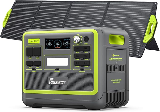 FOSSiBOT F2400 Portable Power Station with 200W Solar Panel, upgraded 2400W Solar Generator&2048Wh LFP (LiFePO4) Battery, 1.5H Fast Charging for Home Backup, Outdoor Camping, RV, Emergency
