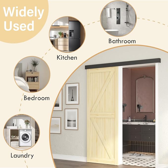 7FT Sliding Barn Door Hardware, Low Clearance Aluminium Alloy Box Rail Hardware for Wooden Barn Door, Interior Barn Door Track, Easy to Install, Black