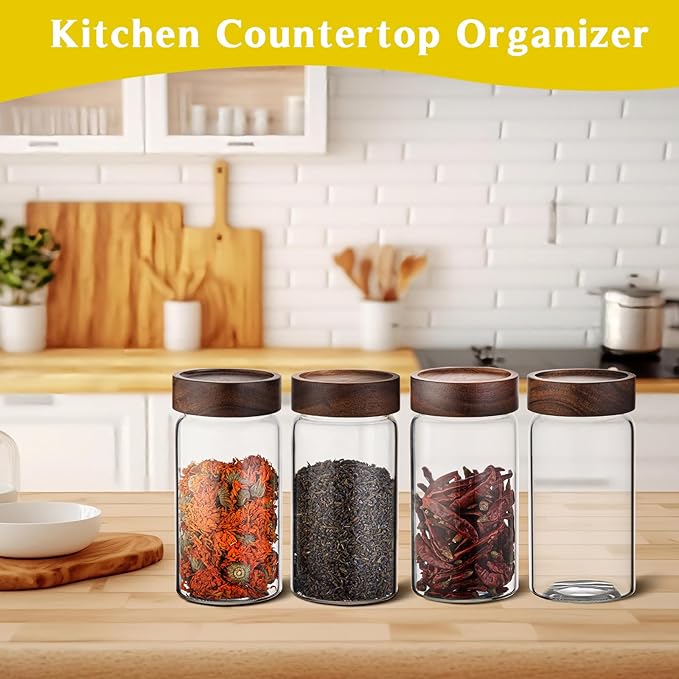 Glass Coffee Jars with Top Screw Lid Round Food Storage Canister Clear Glass Jar for Pantry Sugar Tea Coffee Bean Spice Nuts Cookies Bath Salts (2×550ml(18oz))