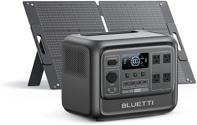 BLUETTI Elite 100 V2 Solar Generator with 100W Solar Panel (Ships Separately), 1024Wh Portable Power Station w/ 4 1800W AC Outlets, 35% Smaller, Ideal for Camping, Emergencies, Backup Power (2025 New)