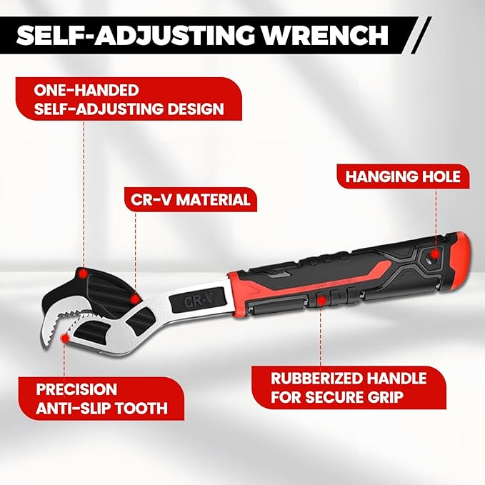 6” 8” 10” Multi-function Self-locking Pipe Wrench Set, Chromium Vanadium Steel,Plumbers Wrench with Self Tightening Function for 9/32”-1 3/8” (7-35mm) Pipe Fittings and Nuts (1set)
