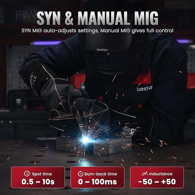 bestarc 215Amp MIG Welder, 110V 220V Gas MIG/Flux Core MIG/Stick/Lift TIG/Spool Gun/Spot Welding 6 IN 1 Aluminum Welding Machine, IGBT Multiprocess bestarc Welder with Synergy, Spool Gun Compatible