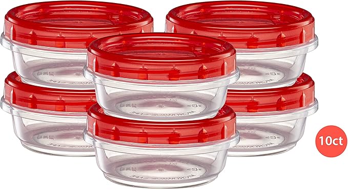 (8 Ounce 10 Pack) Twist cap Containers Clear Bottom With Red Top Screw on Lids Twist Top Food Storage Freezer Containers