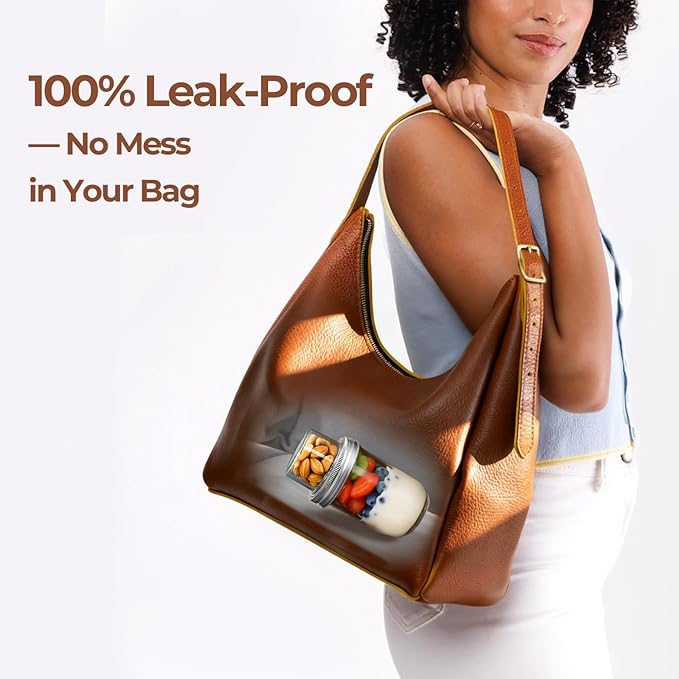 ComSaf Overnight Oats Containers with Lids (16OZ+4OZ, 2PCS) On-The-Go Dual-Laryer Yogurt Parfait Cups with Dry and Wet Separation Mason Jars for Chia Pudding Cereal Nut Fruit Meal Prep Salad