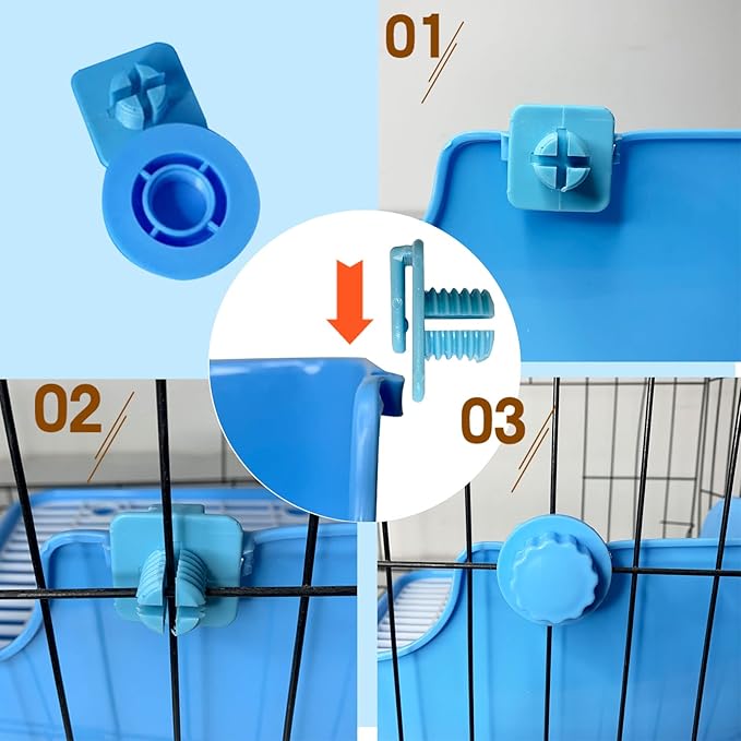 kathson Rabbit Litter Box, Bunny Corner Litter Pan, Pet Toilet Potty Trainer Bedding Box with Detachable Hanging Pet Cage Bowl for Rabbit Bunny Guinea Pig Ferrets Chinchilla(Blue)