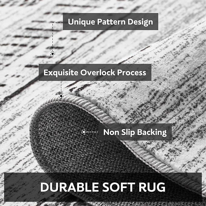 4x6 Area Rugs for Living Room Machine Washable Rug Distressed Indoor Carpet Neutral Moroccan Boho Rug Ultra Soft Area Rug for Bedroom Dining Room Playroom Office, Black
