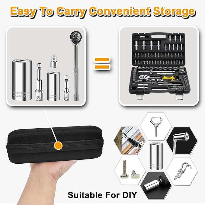Universal Socket Wrench Set (11-32mm 7-19mm),super socket unscrew any bolt,Professional Sockets Tools with Power Drill & 3/8 inch Ratchet Wrench Adapter Chrome Vanadium Steel