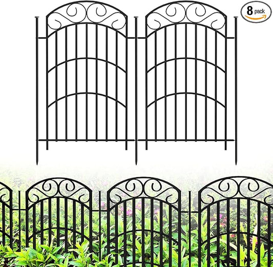 8 Panels 40in(H) Decorative Garden Fence, Total 18ft L Heavy Duty Iron Metal No Dig Animal Barrier Fence, Tall Garden Border Fencing, Temporary Dog Fencing Outdoor for Yard