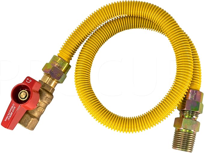 [10-Pack] PROCURU Wholesale 1/2" OD x 30" (2.5Ft) x 1/2"MIP x 1/2" Straight Valve Flexible Gas Connector, Yellow-Coated Stainless Steel Tubing for Dryer, Grill, Water Heater (Red-6G1230-SV-10P)