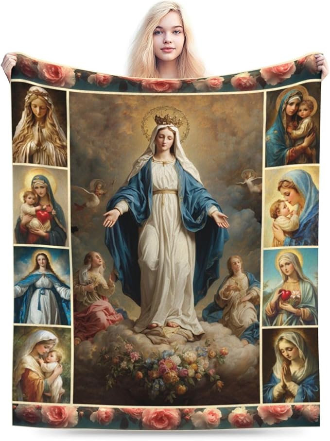 Virgin Mary Throw Blanket Catholic Religious Mexican Mother Mary Flannel Blankets Mother of God Player Fuzzy Plush Super Soft Cozy Warm Decor Gifts for Boys Girls Kids Adults Men Women 40" x 50"