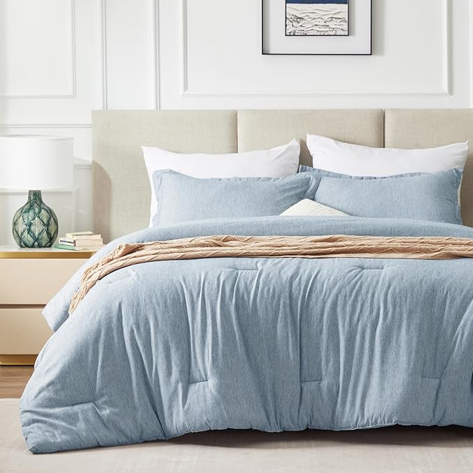 CozyLux California King Comforter Set - 3 Pieces Blue Soft Luxury Cationic Dyeing Cal King Size Bedding Comforter All Season, Breathable Lightweight Fluffy Bed Set with 1 Comforter and 2 Pillow Shams