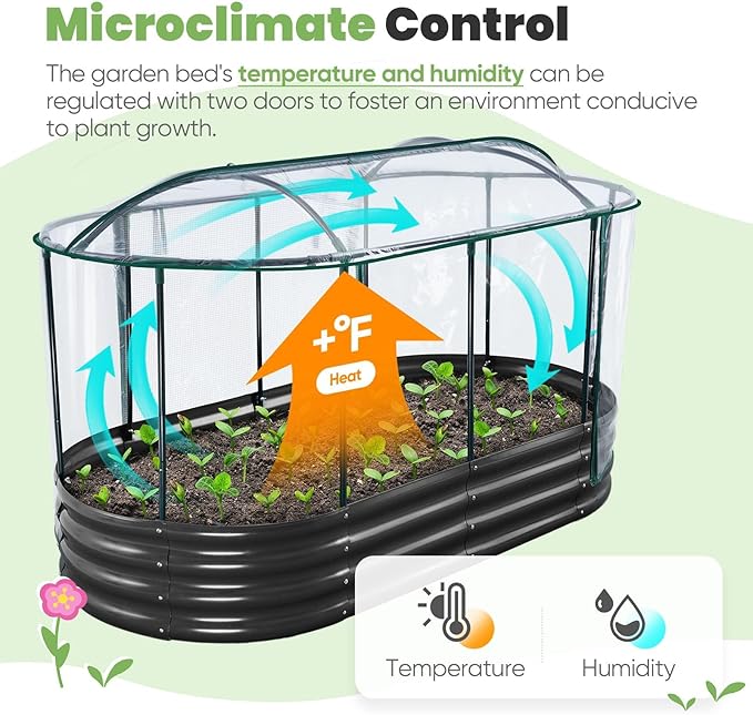 KING BIRD Raised Garden Bed with Cover Galvanized Oval Planter Garden Box Outdoor for Gardening, Vegetables, Flowers 71x36x12 in, Clear