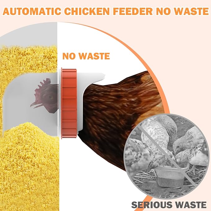 85-120LBS Capacity Chicken Feeder No Waste 10-Ports Automatic Large Poultry Feeder with Latch & Handle for Chickens Bantams Pheasants Poultry Coop Weatherproof