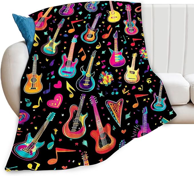 Guitar Blanket Gifts for Girls Boys Soft Warm Plush Colorful Musical Guitar Throw Blanket Flannel Fleece Fuzzy Electric Music Blankets for Lovers Kids Bed Couch Living Room Decor 60"X50"