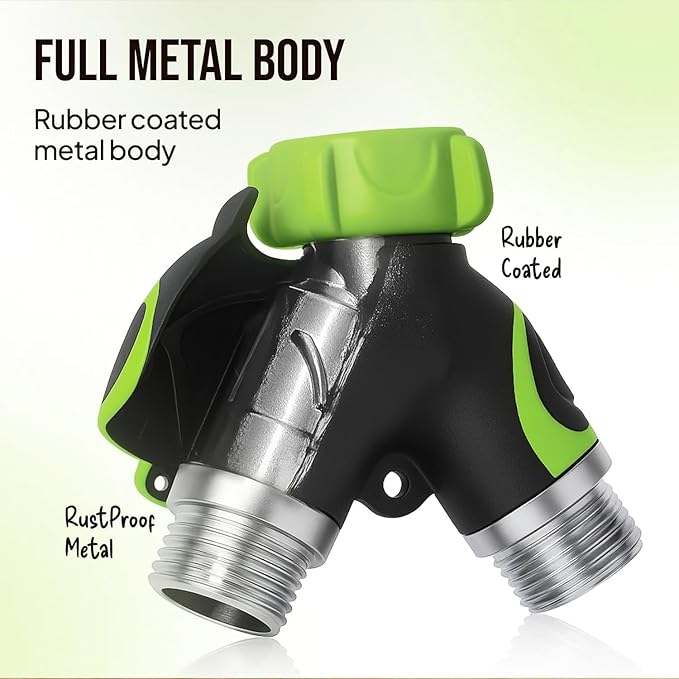 Garden Hose Splitter 2 Way Heavy Duty - Leakproof Full Metal Body Faucet Spigot Splitter (2 pack)