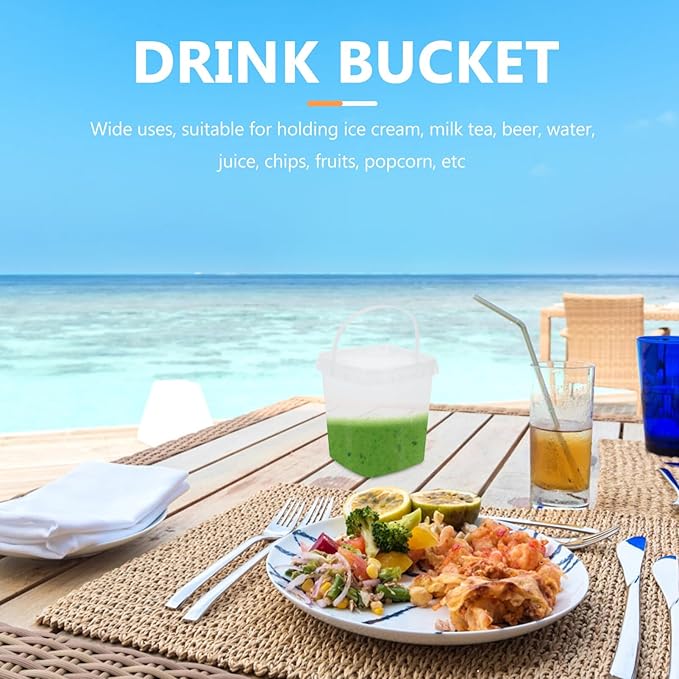 Baluue 10pcs Milk Tea Night Supplies Bucket with Lid Food Storage Container Clear Food Bucket Fruit Yogurt Snacks Clear Popcorn Cookie