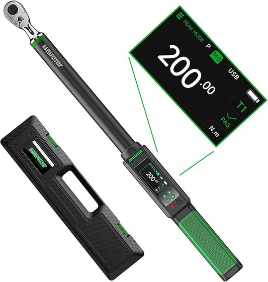 Digital Torque Wrench, 1/2 Torque Wrench, 7.38-147.5 Ft-lbs/10-200 N.m, ±2％ ACCURACY with Buzzer & LED Indicator for Automotive Motorcycle & Bicycle