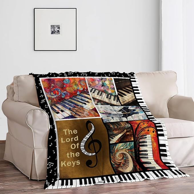Music Blanket, Piano Throw Blanket, Music Note Gifts Blankets Stuff Fleece Flannel Plush for Girls Women Men Boys Lovers Adults Soft Bedding Gift for Sofa Bed Office Home Decor 40"X50"